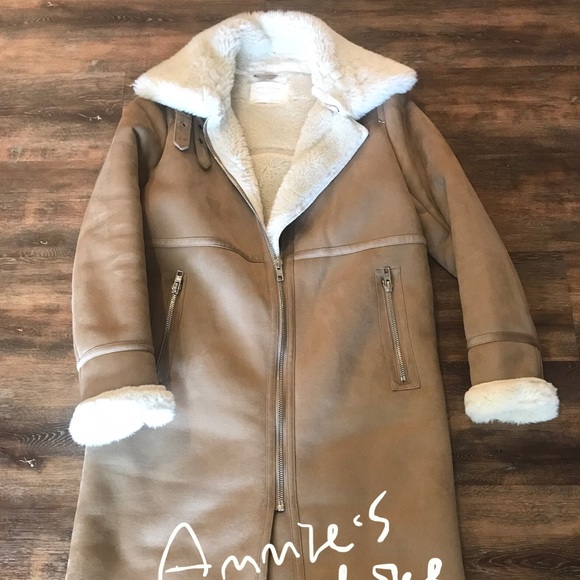 ZARA Fur Suede Long Biker Coat:Camel, US L/EUR L - Picture 9 of 12